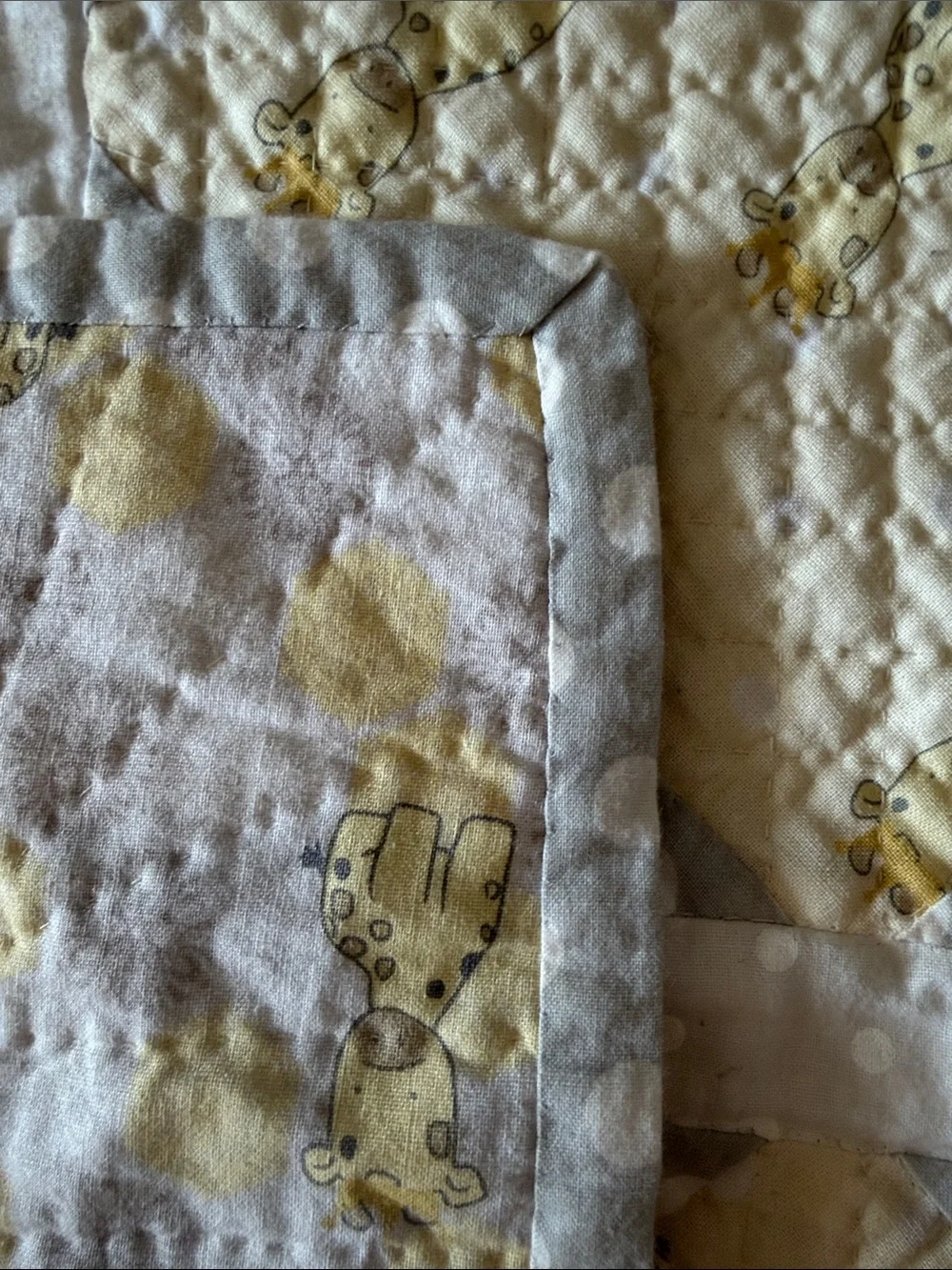 Handmade Soft Yellow & Gray Patchwork Baby Quilt
